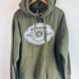 💥Sale! Black Cat Music Shop Khaki Green Heavyweight Hoodie | Size XL